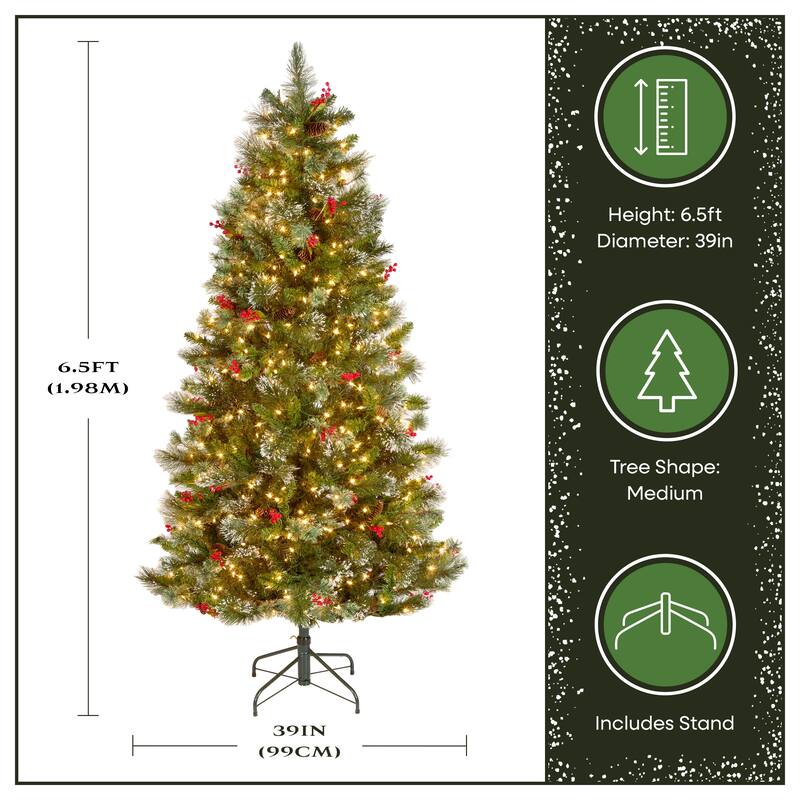National Tree Company 6.5 ft Pre-lit Wintry Pine Artificial Christmas Tree with 550 Clear Lights, Includes Metal Stand