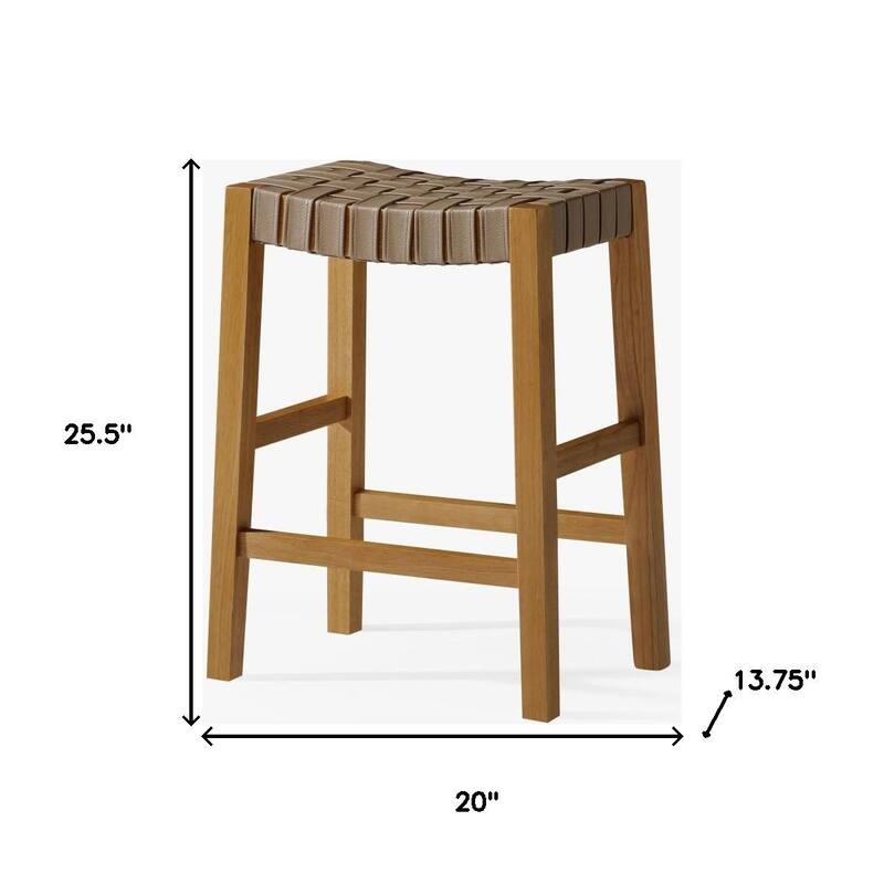 HomeRoots 26" Stone and Natural Faux Leather and Solid Wood Backless Counter Height Bar Chair
