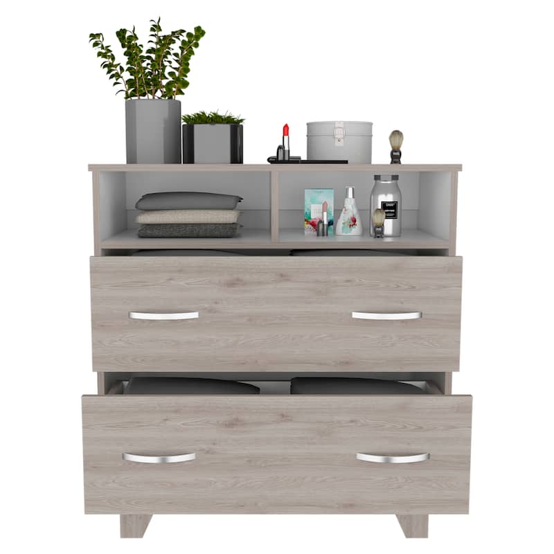 Double Drawer Dresser for Living Room ,Apartment, Bedroom, Light Gray / White