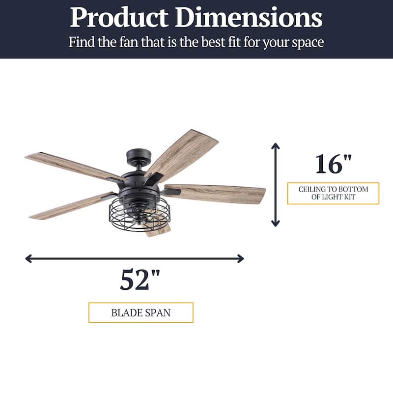 52" Prominence Home Cypher Matte Black Indoor Industrial LED Ceiling Fan with Light, Remote Control - 52
