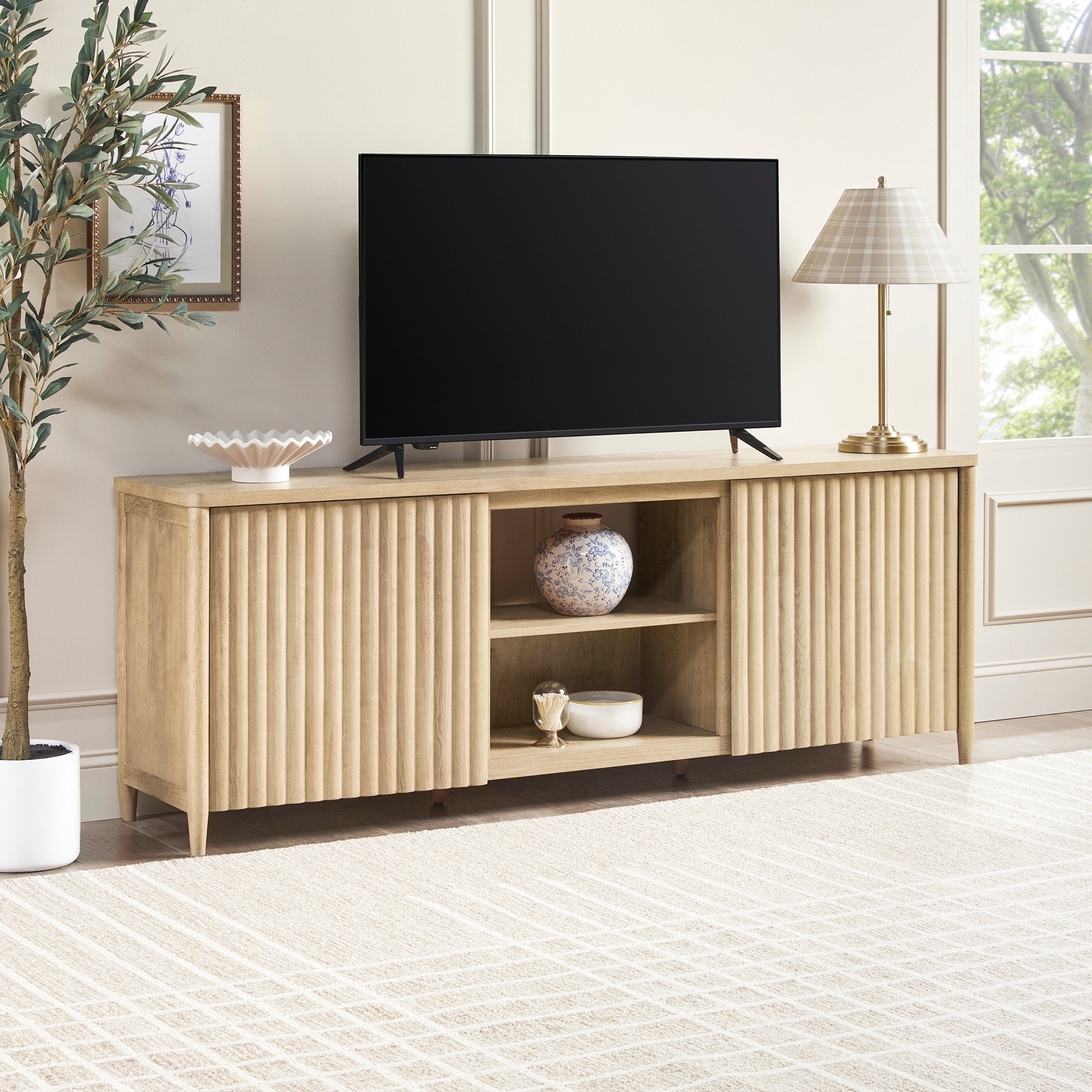 Walker Edison Scandinavian Reeded 70-inch TV Stand with Open