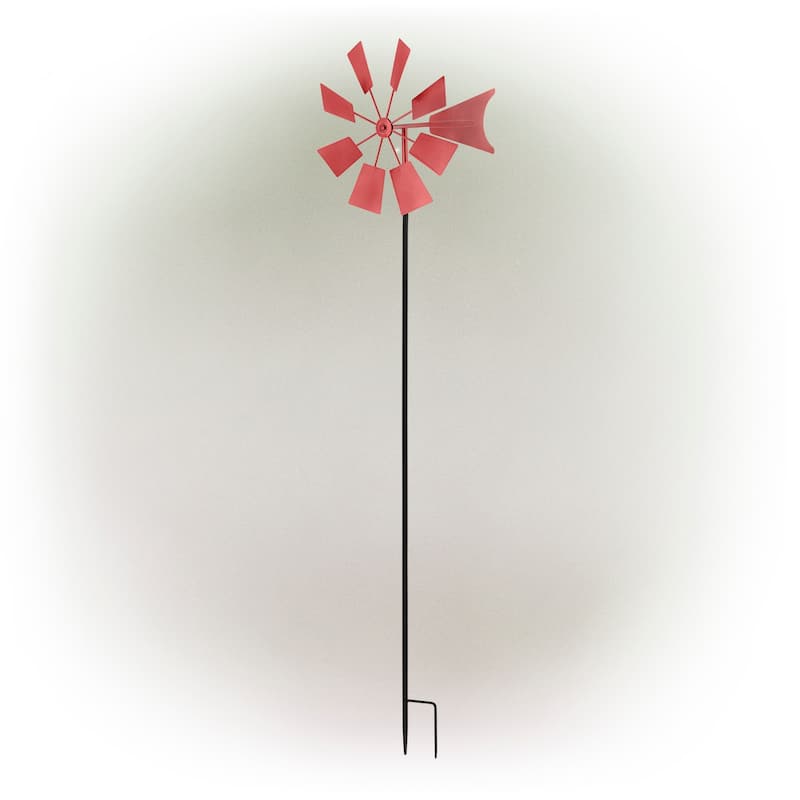 Alpine Corporation 52" Tall Outdoor Metal Windmill Spinner Stake Yard Decoration, Red
