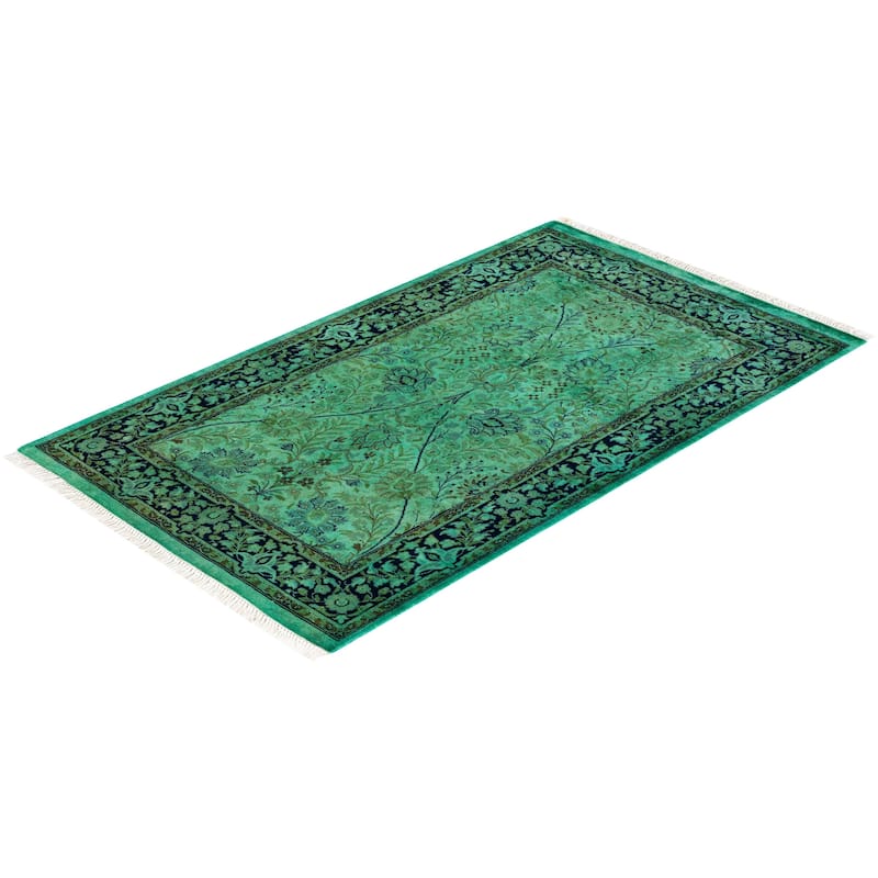 Fine Vibrance, One-of-a-Kind Hand-Knotted Area Rug - Green, 2' 8" x 4' 4" - 2' 8" x 4' 4"