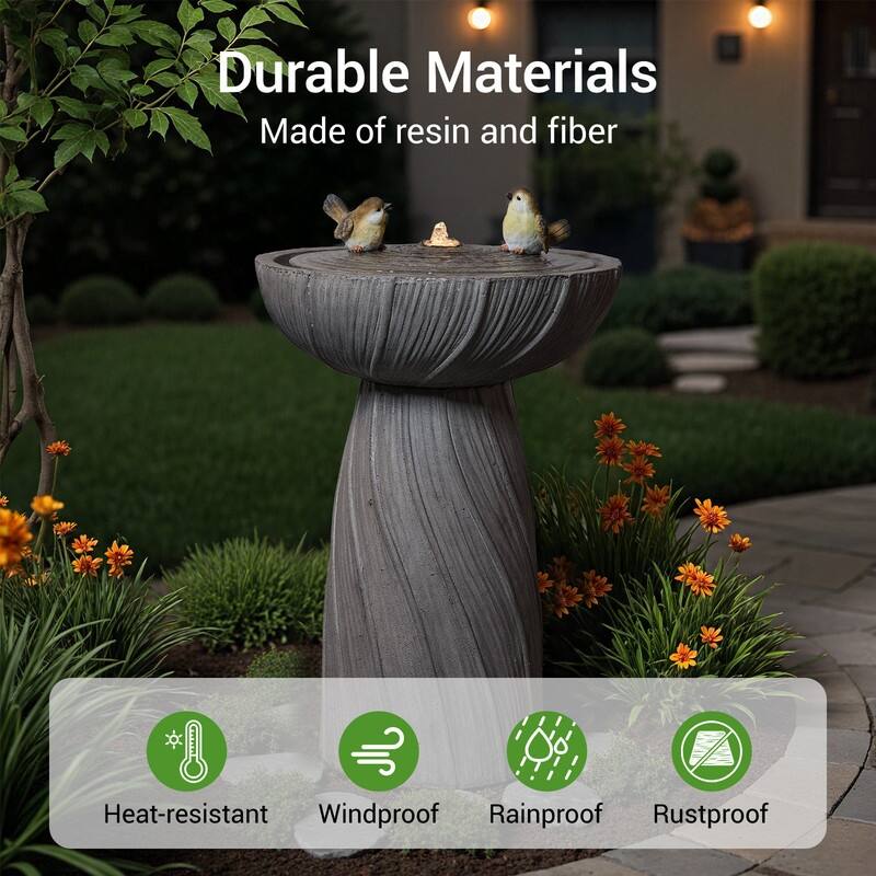 28.35" Outdoor Polyresin Bird Fountain – Elegant Garden Decor