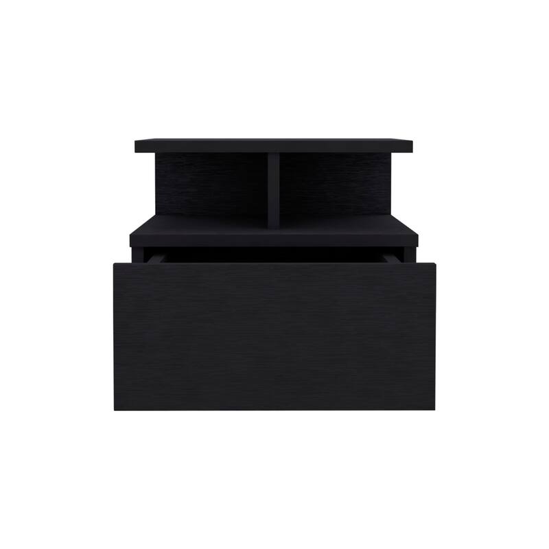 Wall-Mounted Floating Nightstand with Drawer and 2-Tier Shelf, Black, 12inch Height