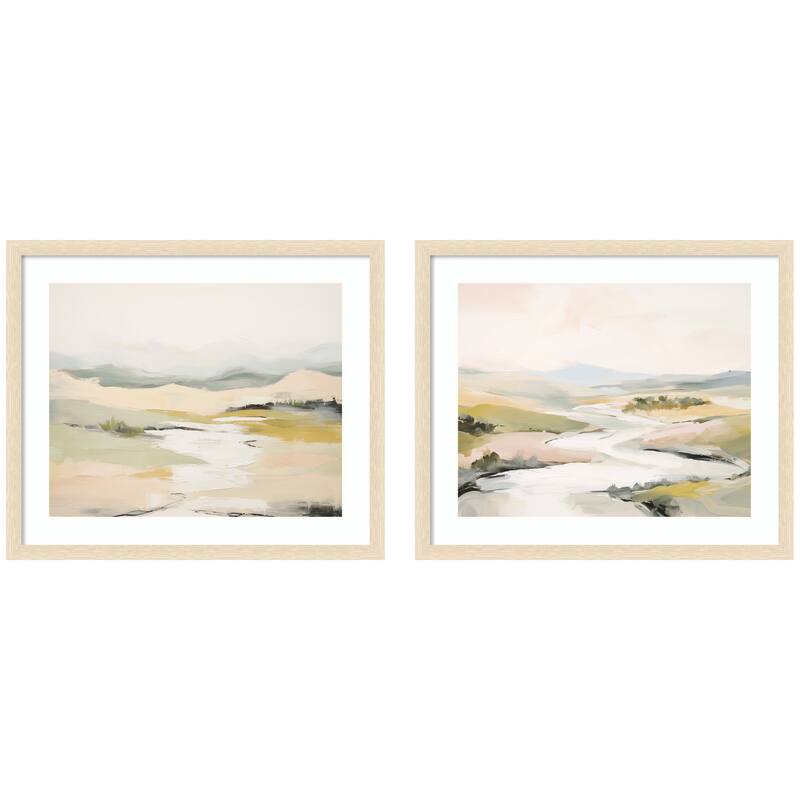 Kate and Laurel Tranquil Landscape No. 1 & No. 2 2 Piece Framed Wall Art Print Set by Amy Lighthall - 2 Piece Set 21x25 - Natural