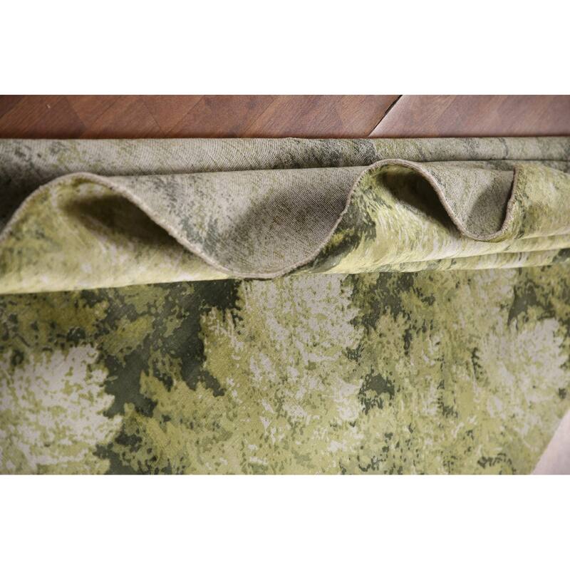 All-Over Green Abstract Indian Area Rug Handmade Wool Carpet - 4'7"x 6'6"