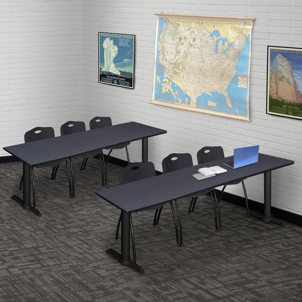 84" x 24" Training Table- Grey & 3 'M' Stack Chairs- Black