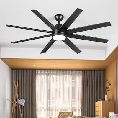 Moasis 8 Blade Ceiling Fan with Light and Remote 65 Inch Large Black Ceiling Fan - 65"