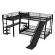 preview thumbnail 27 of 29, L-Shaped Metal Bunk Bed and Loft Bed with Desk, Storage Shelves and Slide
