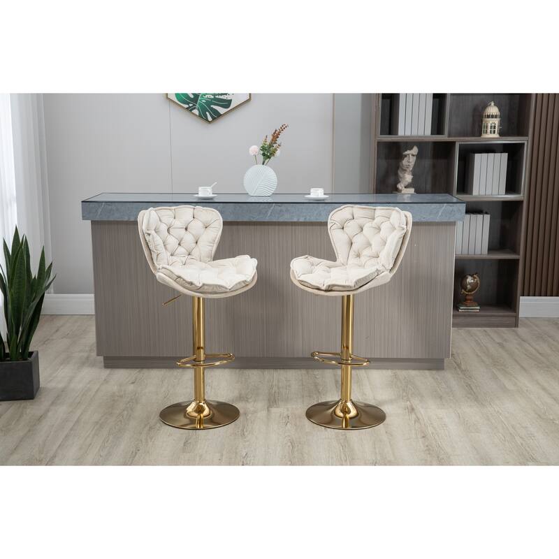 Wingback Tufted Bar Stools Counter Height Adjustable Bar Chairs Set of