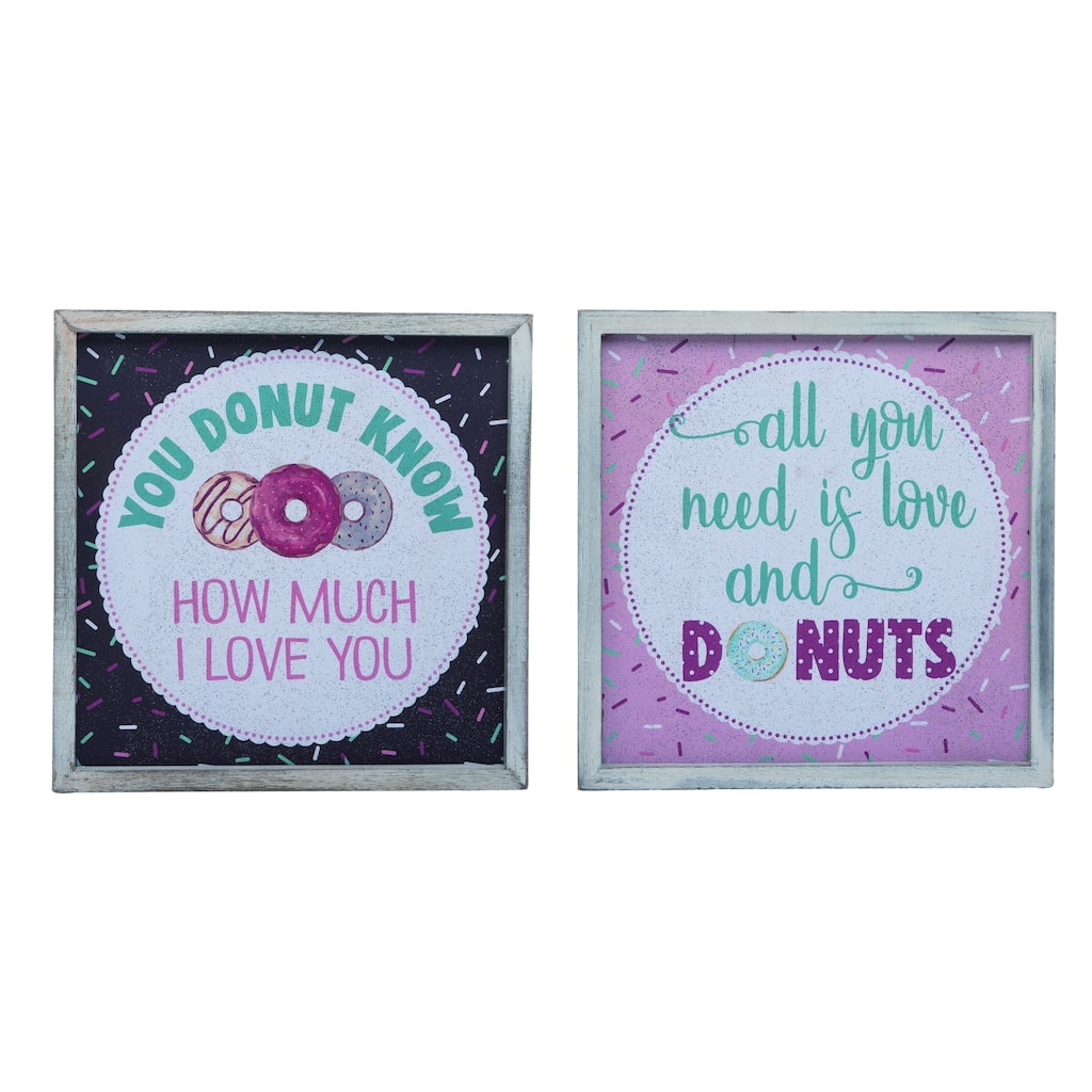 Transpac MDF Donut Love Block Set of 2 Valentines Home Decorations