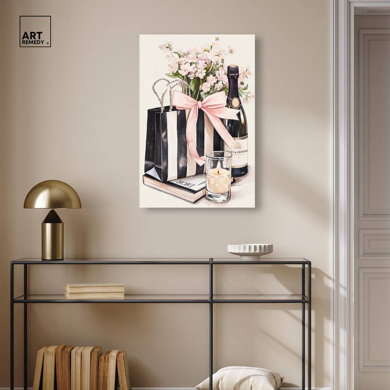 Shopping Bag and Some Drinks Canvas by Art Remedy, Gallery Wrapped