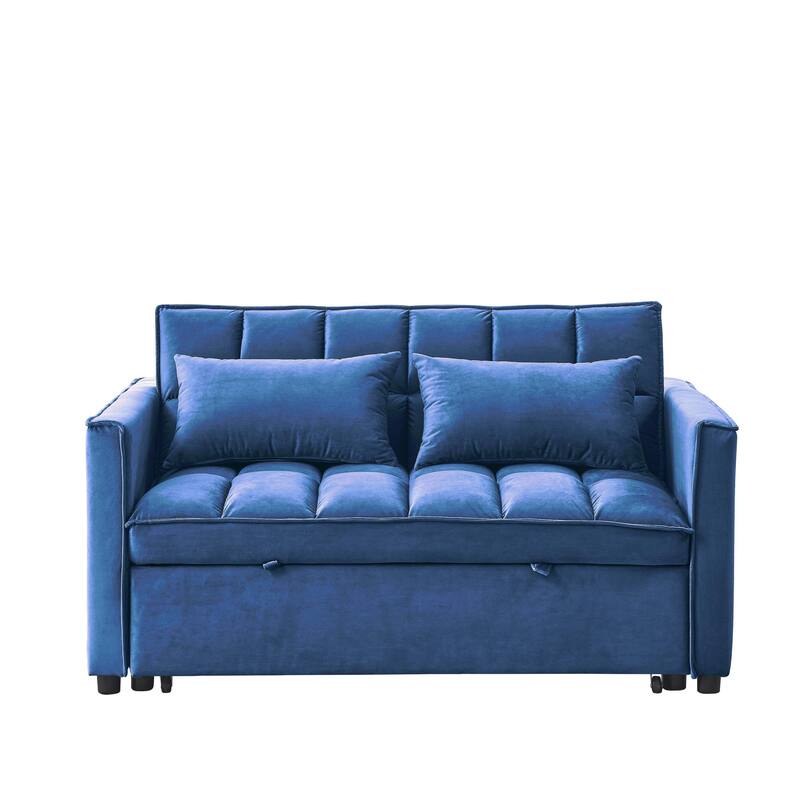 3-in-1 Convertible Sofa Bed, 3-Position Adjustable, Velvet Blue, 54" Wide