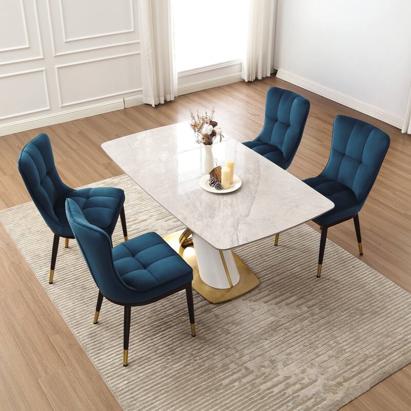 Velvet Upholstered Dining Chairs with Metal Legs, Set of 2/4 - 35.8"H x 18.9"W x 23.2"D