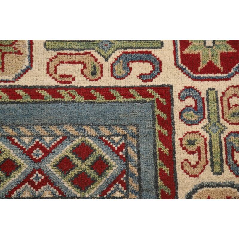 Light Blue Traditional Kazak Runner Rug Hand-Knotted Wool Carpet - 3'1" x 16'5"
