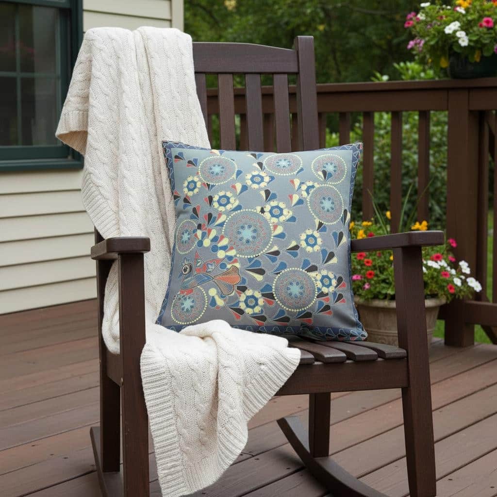 HomeRoots 16" x 16" Blue and Gray Peacock Blown Seam Floral Indoor Outdoor Throw Pillow - 16.00' X '5.00' X '16.00