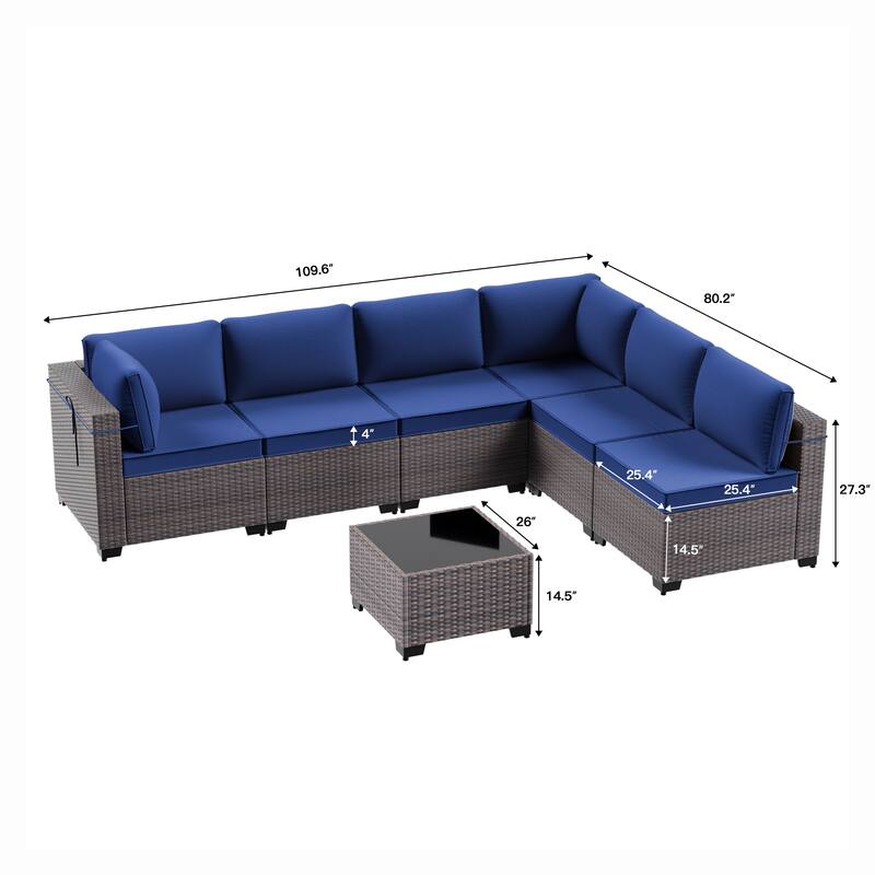 7-Piece Patio Furniture Set, Wicker Outdoor Seatings Conversation Sofa with Side Table - 7-Pieces