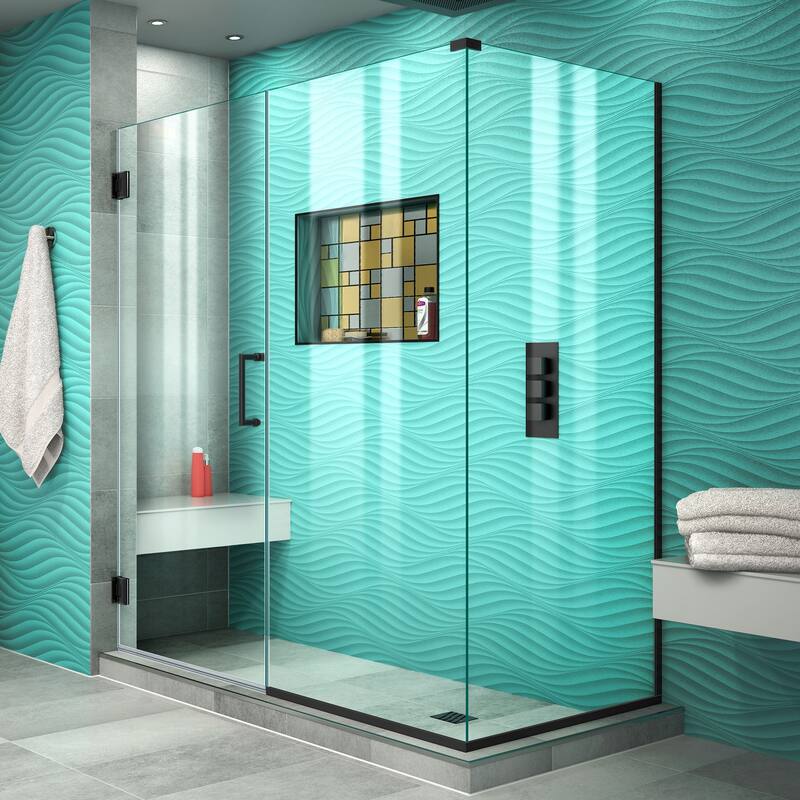 DreamLine Unidoor Plus 60 in. W x 34 3/8 in. D x 72 in. H Frameless Hinged Shower Enclosure - 34.38" x 60" - Satin Black Finish