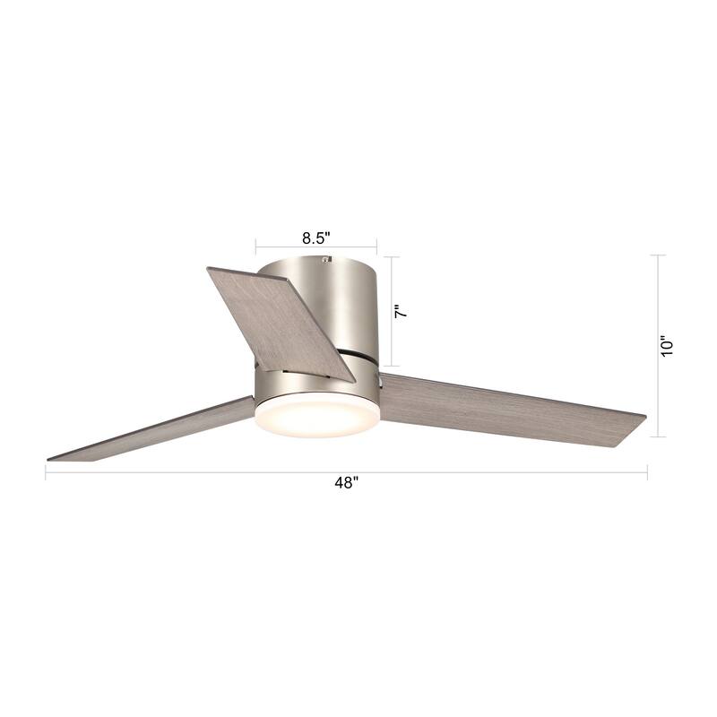 48 inch Modern 3-Blade Wooden Flush Mount Ceiling Fans with Light and Remote