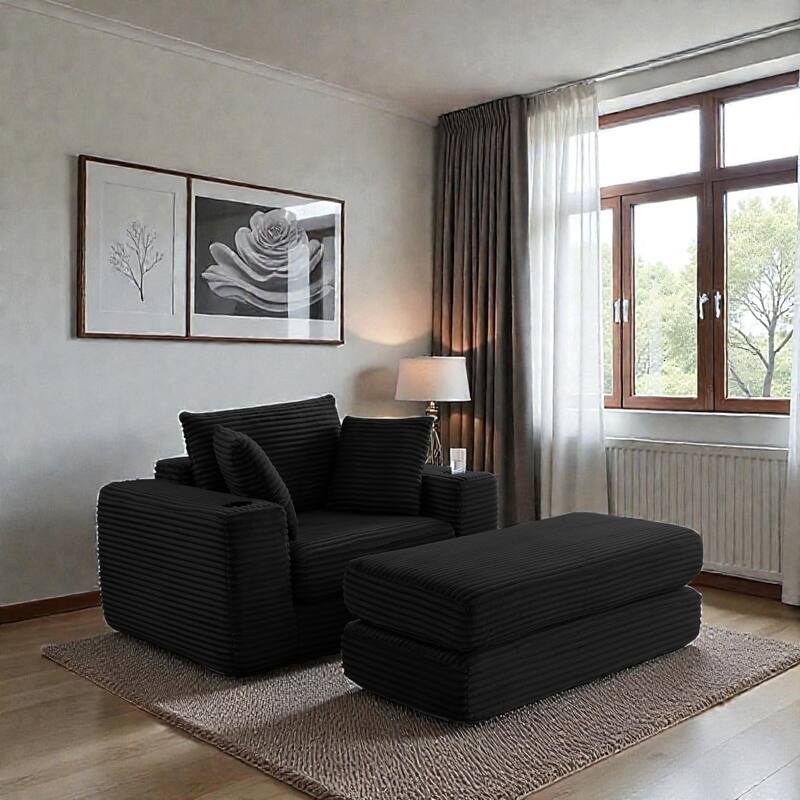 52.4" Boneless Chaise Lounge Chair, Corduroy Modular 3 in 1 Sofa Bed, Cloud Sleeper for Living Room Bedroom