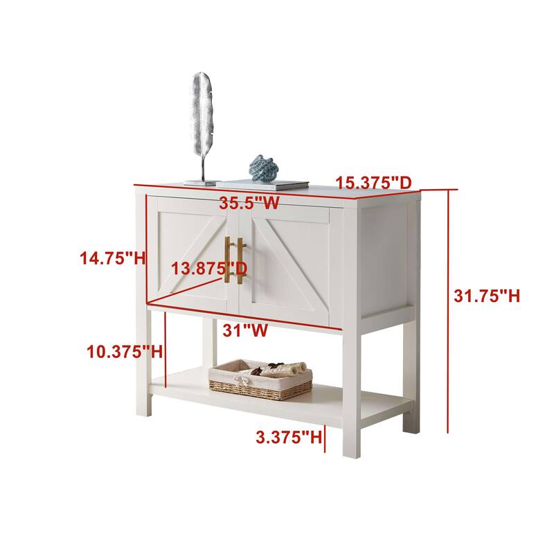 2-Door Modern Console Table, Buffet Storage Cabinet, White