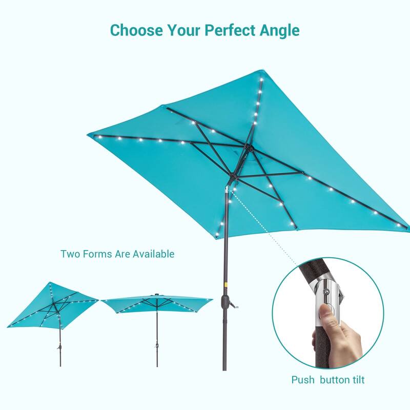Bonosuki 10 x 6.5ft LED Patio Rectangular Umbrella Outdoor Market Umbrella Aluminium/Steel with Tilt and Crank