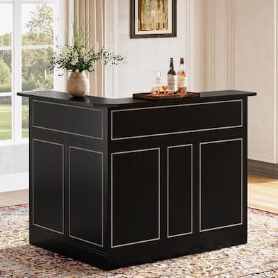 4-Tier Bar Cabinet, L-Shaped Home Bar Table with Stemware Racks