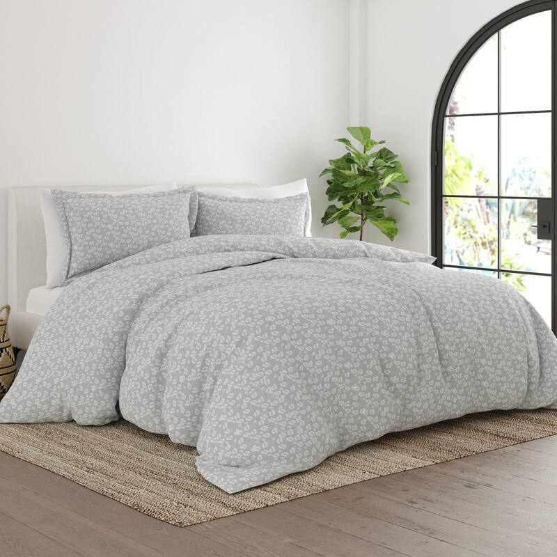 Becky Cameron Oversized Wheat Pattern 3-piece Duvet Set - Grey - King - Cal King