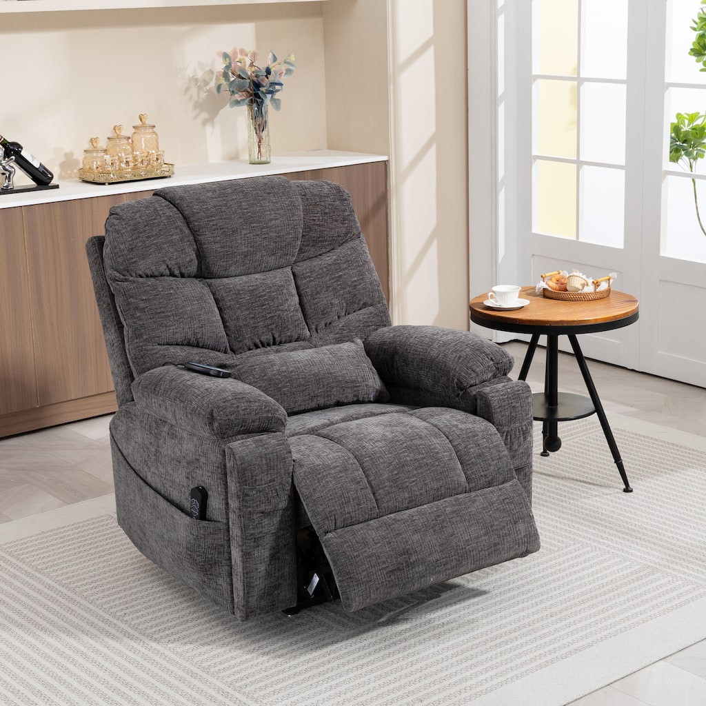40'' Oversized Dual Motor Power Recliner Lift Chair with Massage and Heat，Chenille Fabric