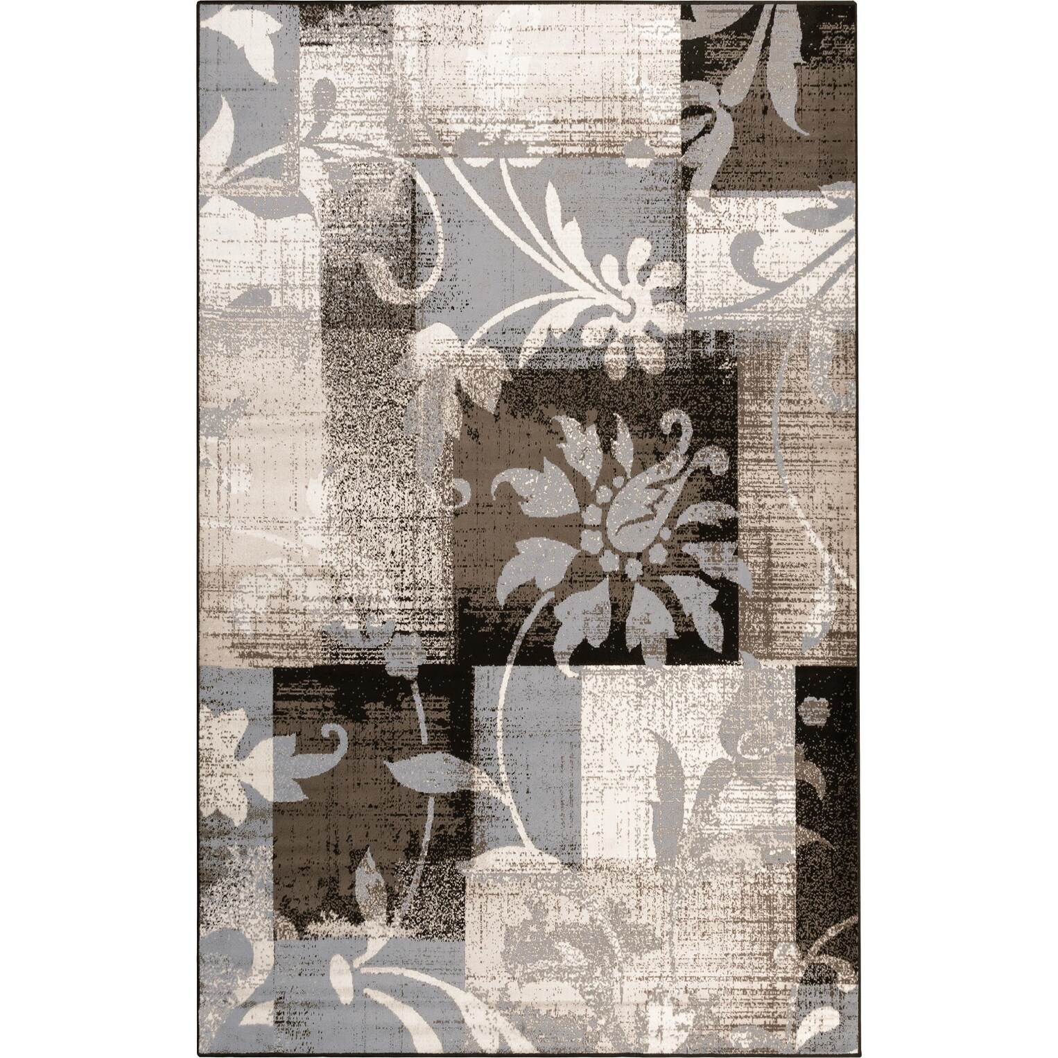 SUPERIOR Pastiche Contemporary Floral Patchwork Polypropylene Indoor Area Rug or Runner with Jute Backing 8' X 10' Beige 