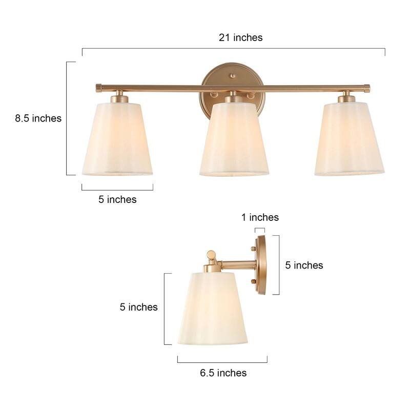 Fabrey Mid-century Modern 3-light Gold Bathroom Vanity Light Cone Beige Fabric Shade Dimmable Wall Sconces