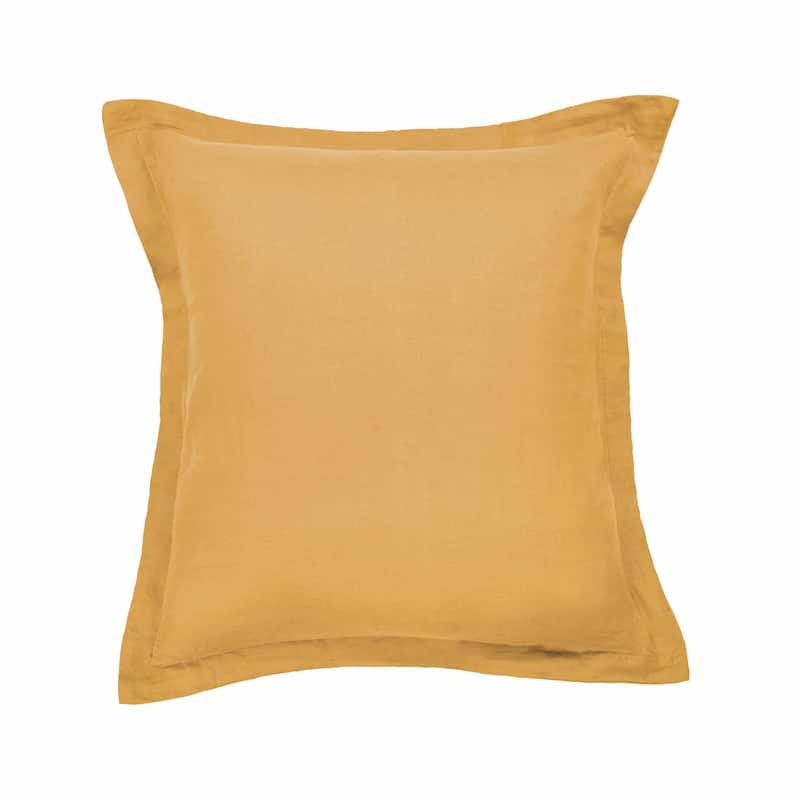 100% French Linen Flanged Euro Sham by BOKSER HOME - Pillow Covers - 26" x 26" - Honey