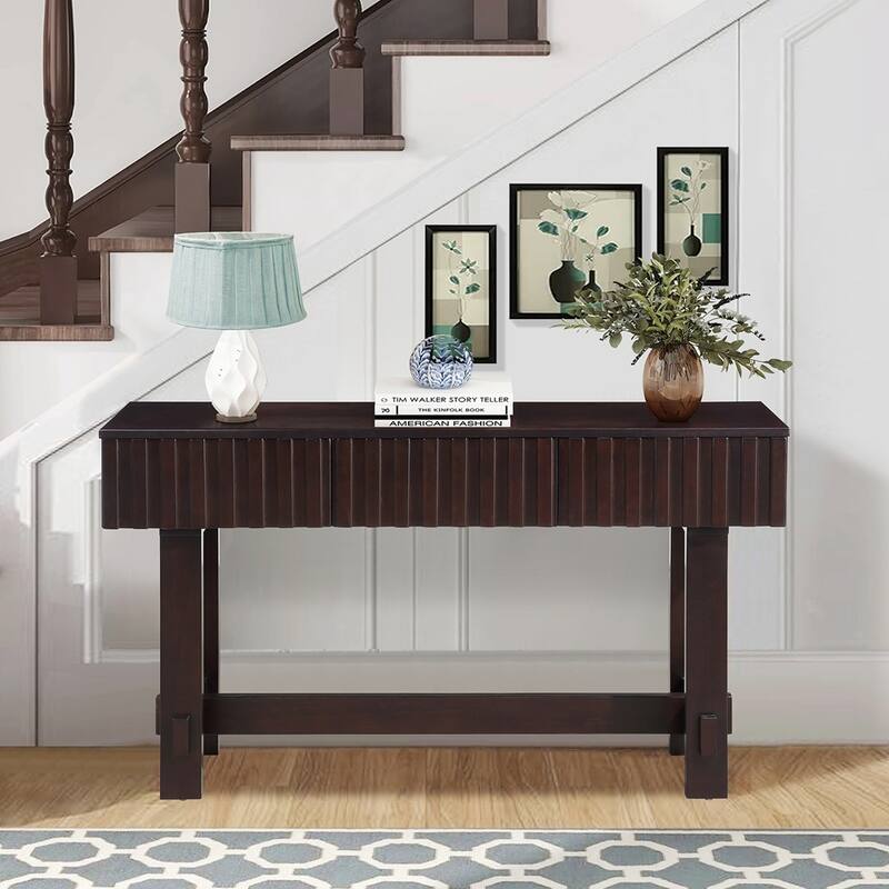 Mid Century Farmhouse Fluted Console Table with Storage Drawers
