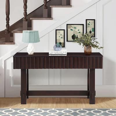 Mid Century Farmhouse Fluted Console Table with Storage Drawers