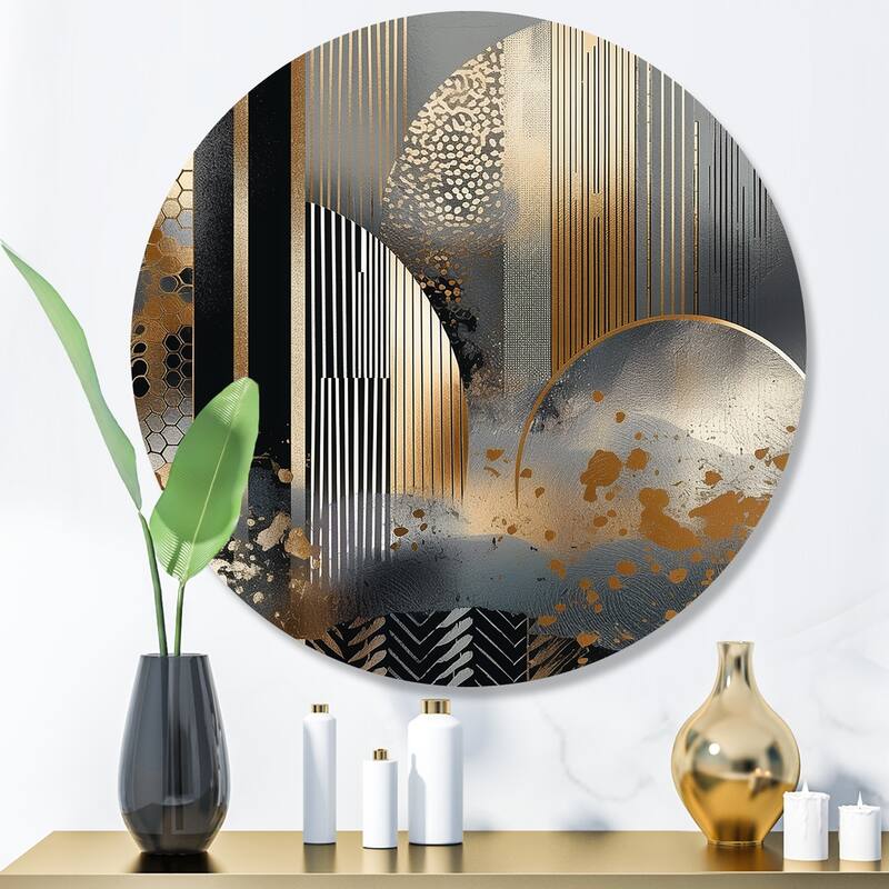 Designart "Shapes And Lines Abstract Marble IV" Abstract Marble Metal Round Wall Art - 23x23 - Disc of 23 Inch