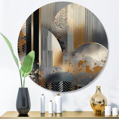 Designart "Shapes And Lines Abstract Marble IV" Abstract Marble Metal Round Wall Art