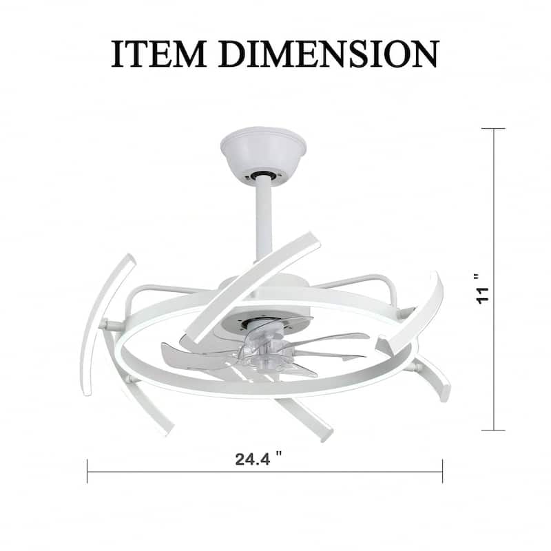 Cusp Barn 24-Inch Dimmable LED 6-DIY Shape Smart Ceiling Fan With Light, 6-Speed Reversible Ceiling Fan Light With Remote