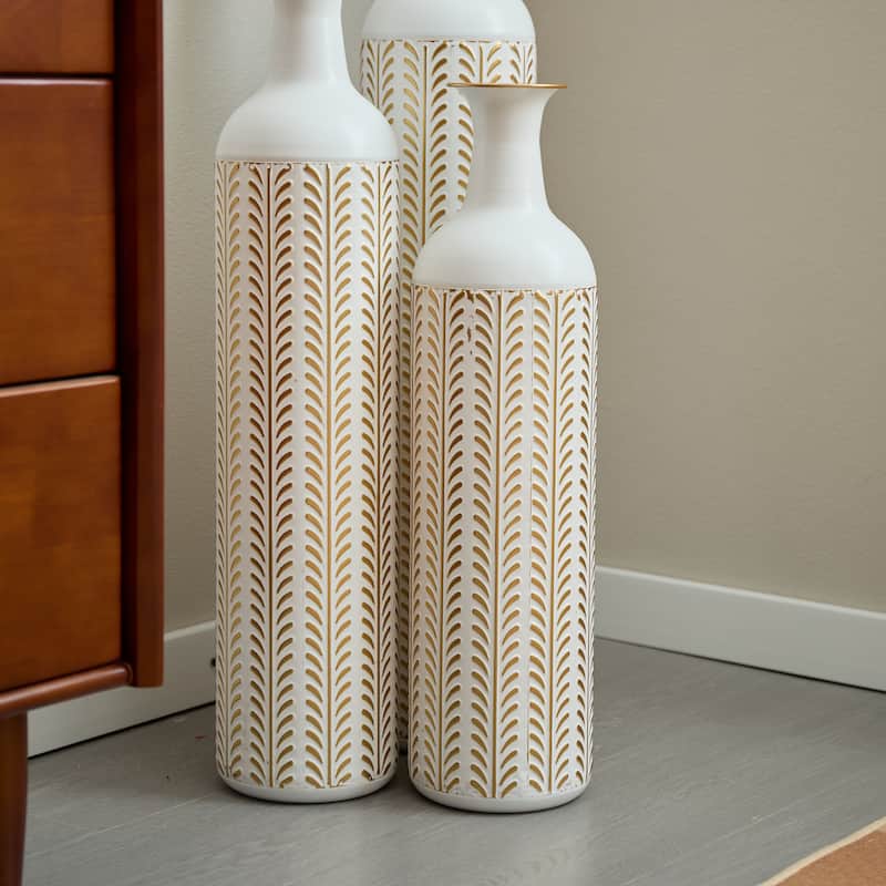 Floor Metal Vase Modern Style White Metal Vase 3-Piece Set Gorgeous Home Decoration Large Glazed Metal Vase