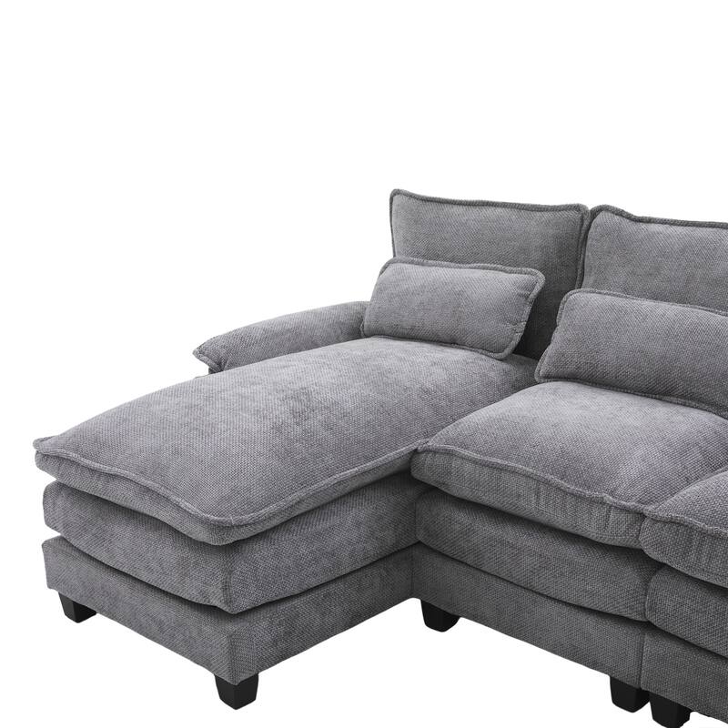 Chenille U-shape Sectional Sofa with Chaise and Storage Ottoman, Modular Couch with USB/Type-C Ports, Side Pockets, Phone Holder