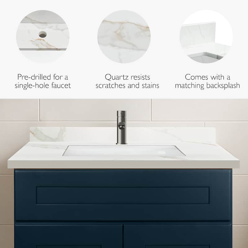 Calesco Calacatta Quartz Bathroom Vanity Top with Sink and Backsplash
