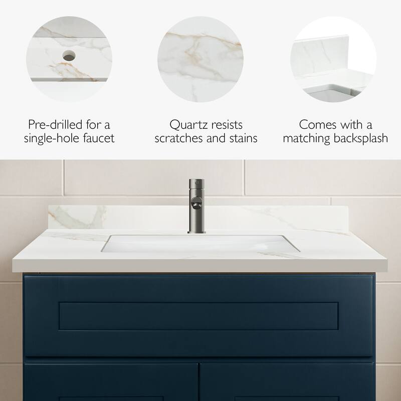 Design House Calesco Calacatta Quartz Bathroom Vanity Top and Side Splash Kit - N/A