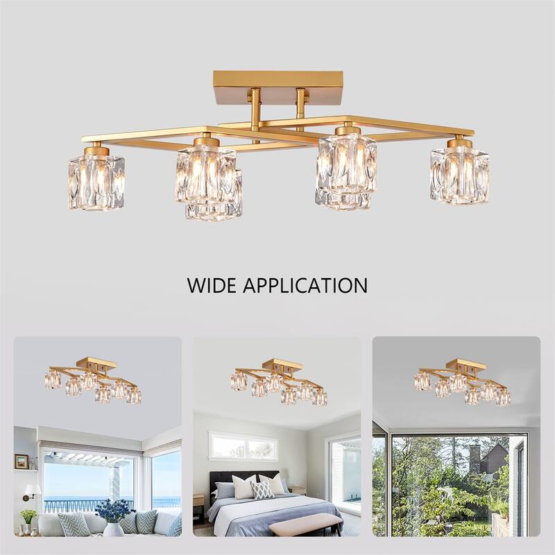 6-Light Crystal Ceiling Light,Ceiling Lamp w/Light Fixture,Includ Bulb