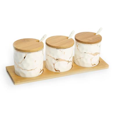 White Porcelain Canister Set with Gold Design