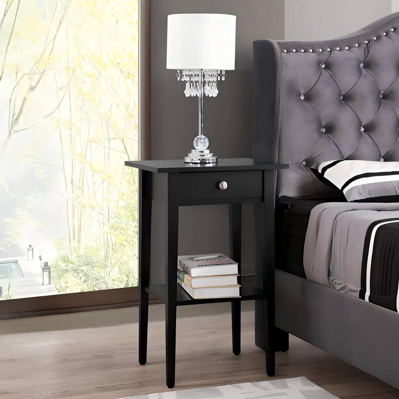 Sleek Contemporary Black Nightstand with Drawer - Black