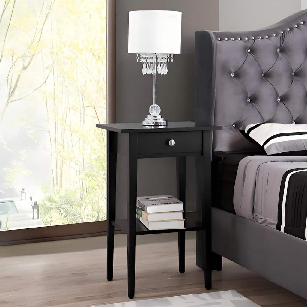 Sleek Contemporary Black Nightstand with Drawer