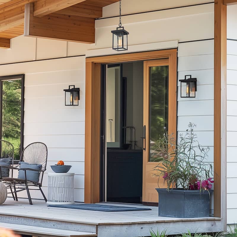 Modern 1-Light Black Outdoor Light Patio Exterior Lantern Pendant - L 6"x W 6"x H 10.5"
