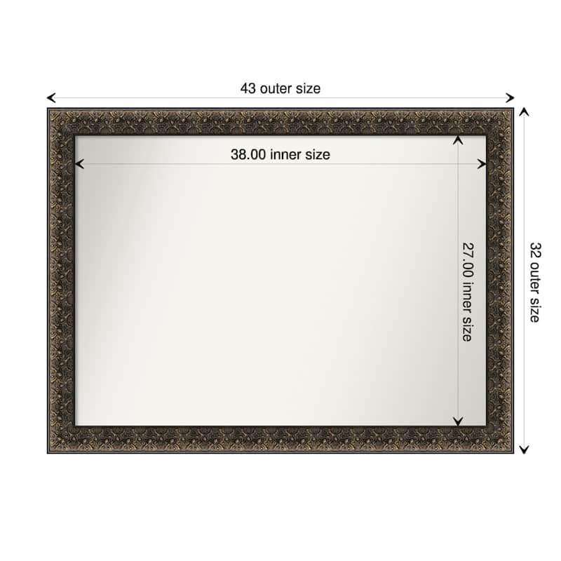 Non-Beveled Wood Bathroom Wall Mirror - Intaglio Embossed Black Frame - 43 x 32 in - Intaglio Embossed Black