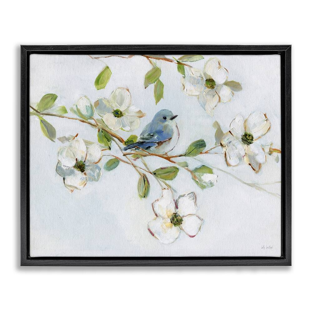 Stupell Bird Perched on Dogwood Framed Floater Canvas Wall Art Design By Sally Swatland