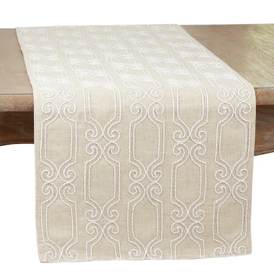 Embroidered Table Runner With Scroll Design - 16"x70"
